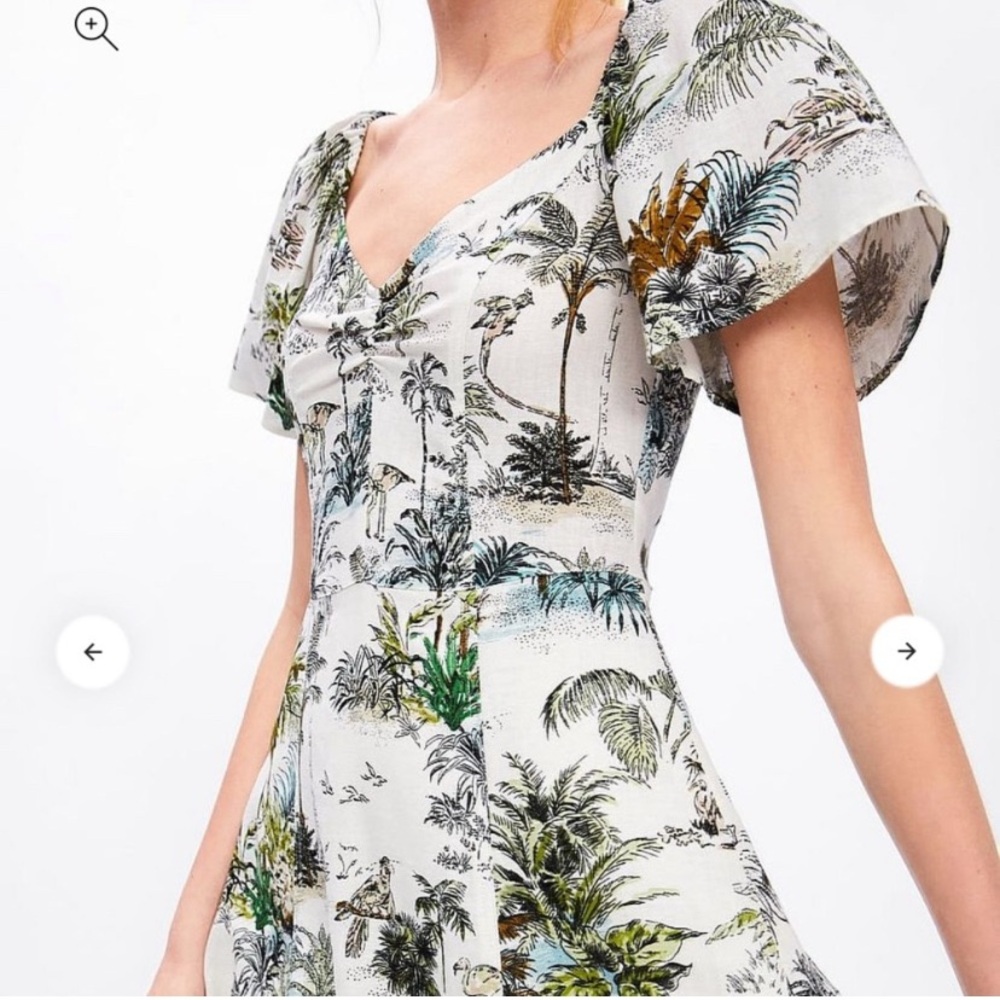 ZARA Tropical Print White Dress - Picture 3 of 7
